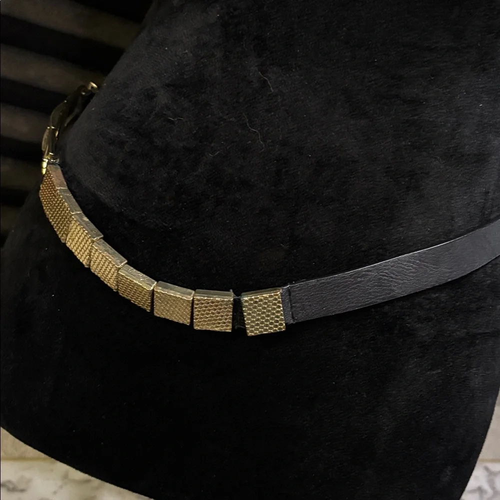 Black Elastic & Gold Square Metal Bead Front Closure Fashion Dance Club Belt 32”